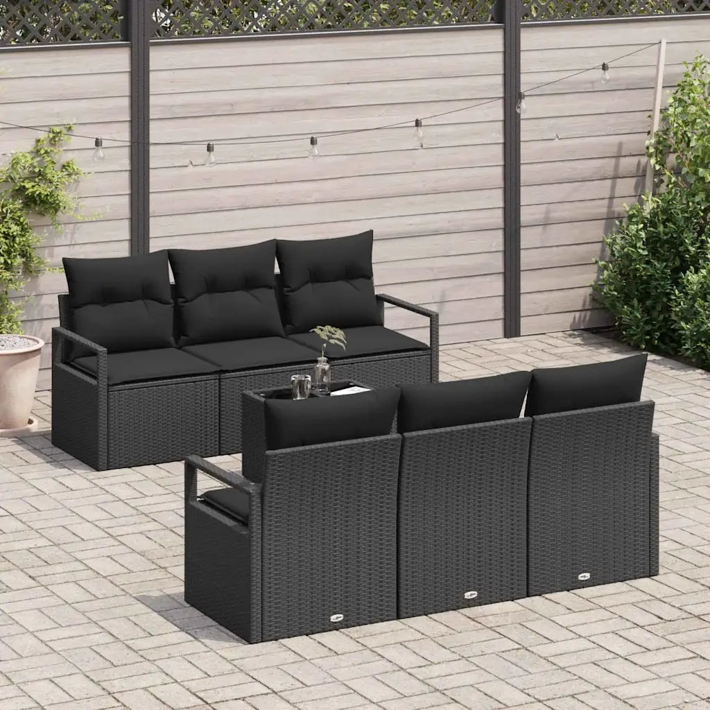 Set Divano da Giardino con cuscino 7 pcs Nero polyrattan