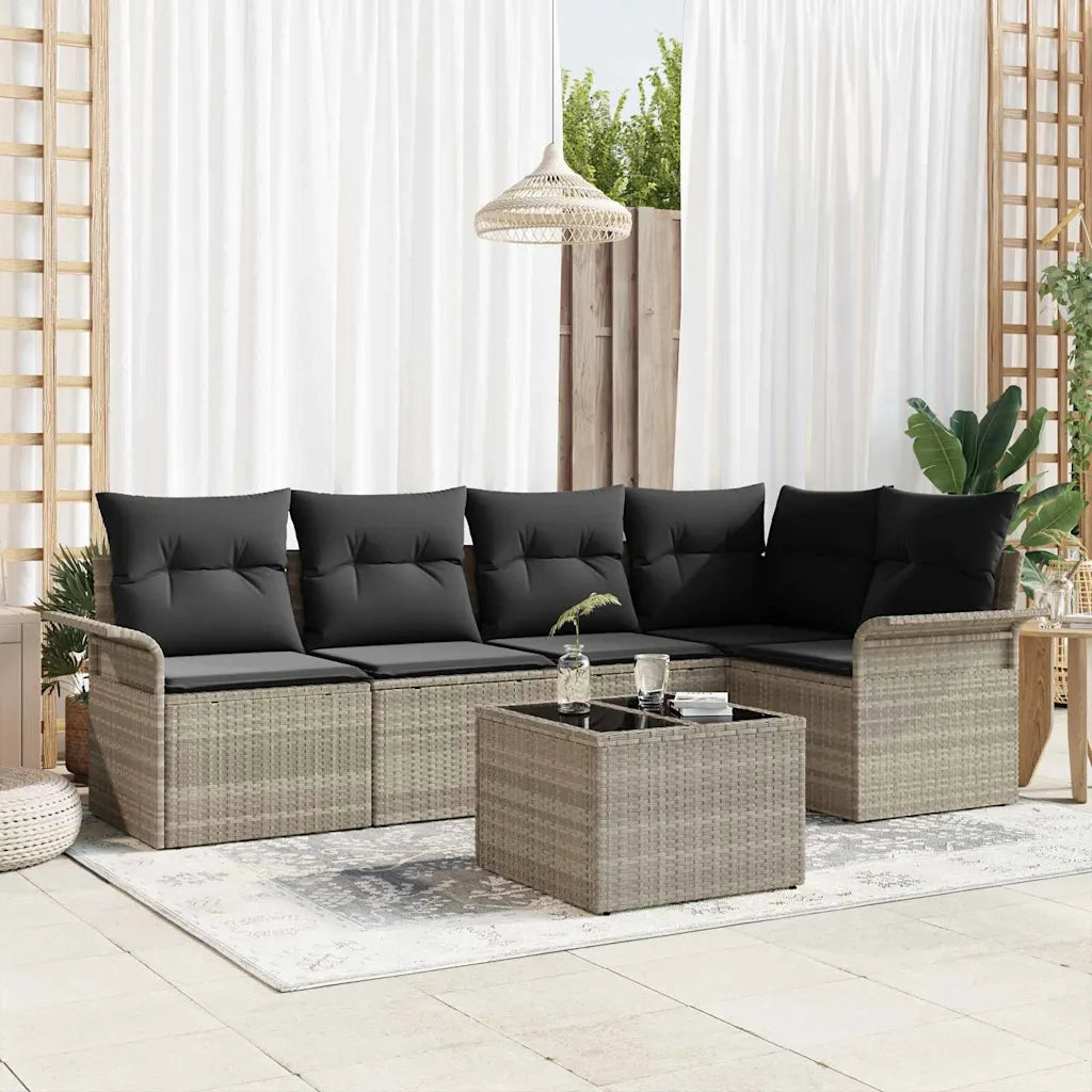 Set Divano da Giardino 6 pcs Grigio chiaro Poly Rattan