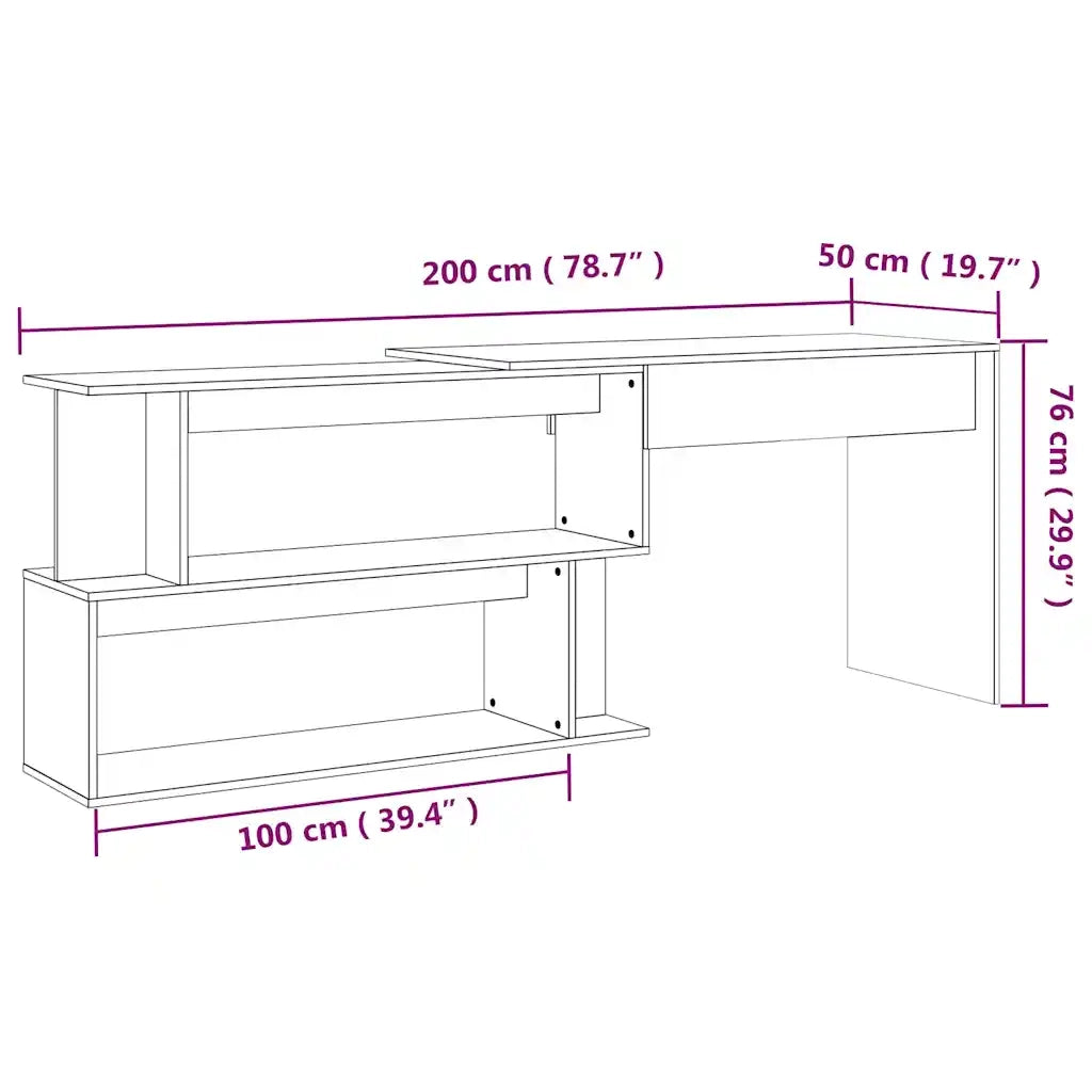 Scrivania | Tavolo da Ufficio Angolare Rovere Fumo 200x50x76cm in Legno Multistrato