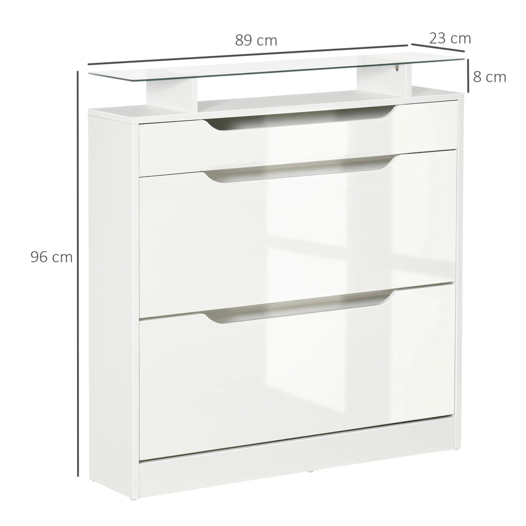 Scarpiera con Cassetti e Ripiano in Vetro ¨C Xylo ¨C Bianco 89x23x96cm