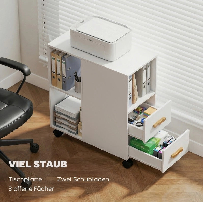 Carrello porta stampante con ripiano regolabile, 60x30x65 cm, bianco, con ruote