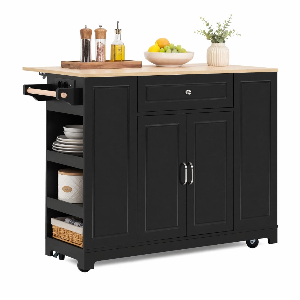 Isola cucina con ruote 131,8 x 40-70 x 93,3 cm in MDF nero, estensibile