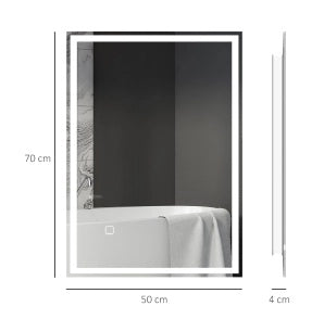 Specchio da bagno LED con interruttore touch, bianco, montaggio orizzontale o verticale