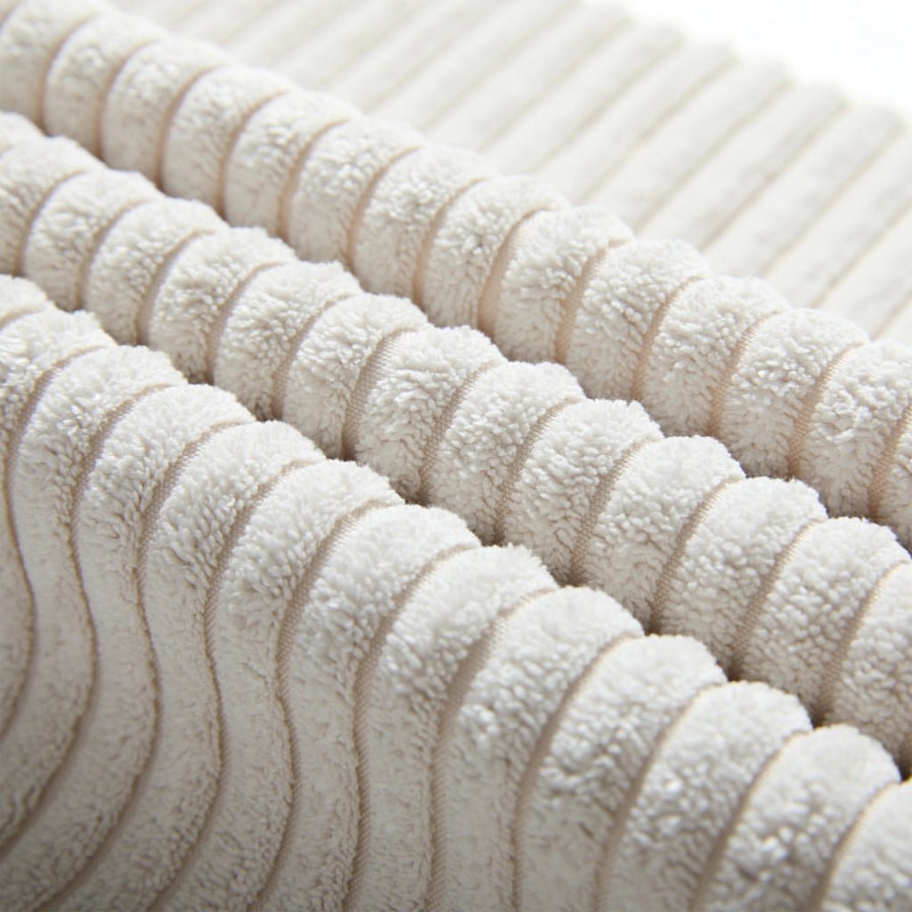 Divano modulare angolare 4 posti con pouf contenitore e USB in tessuto a coste beige