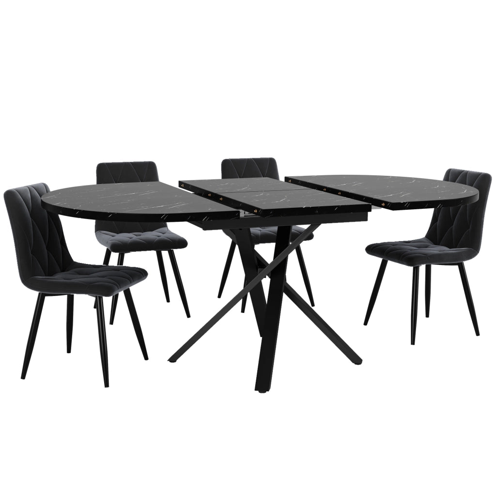 Set tavolo da pranzo estensibile 5 pezzi 100-140x100x75,5 cm MDF/metallo nero