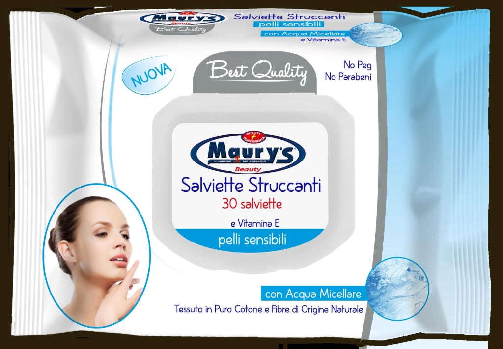 MAURY'S SALVIETTE DETERGENTI UMIDIFICATE STRUCCANTI 3IN1 30PZ PELLI SENSIBILI