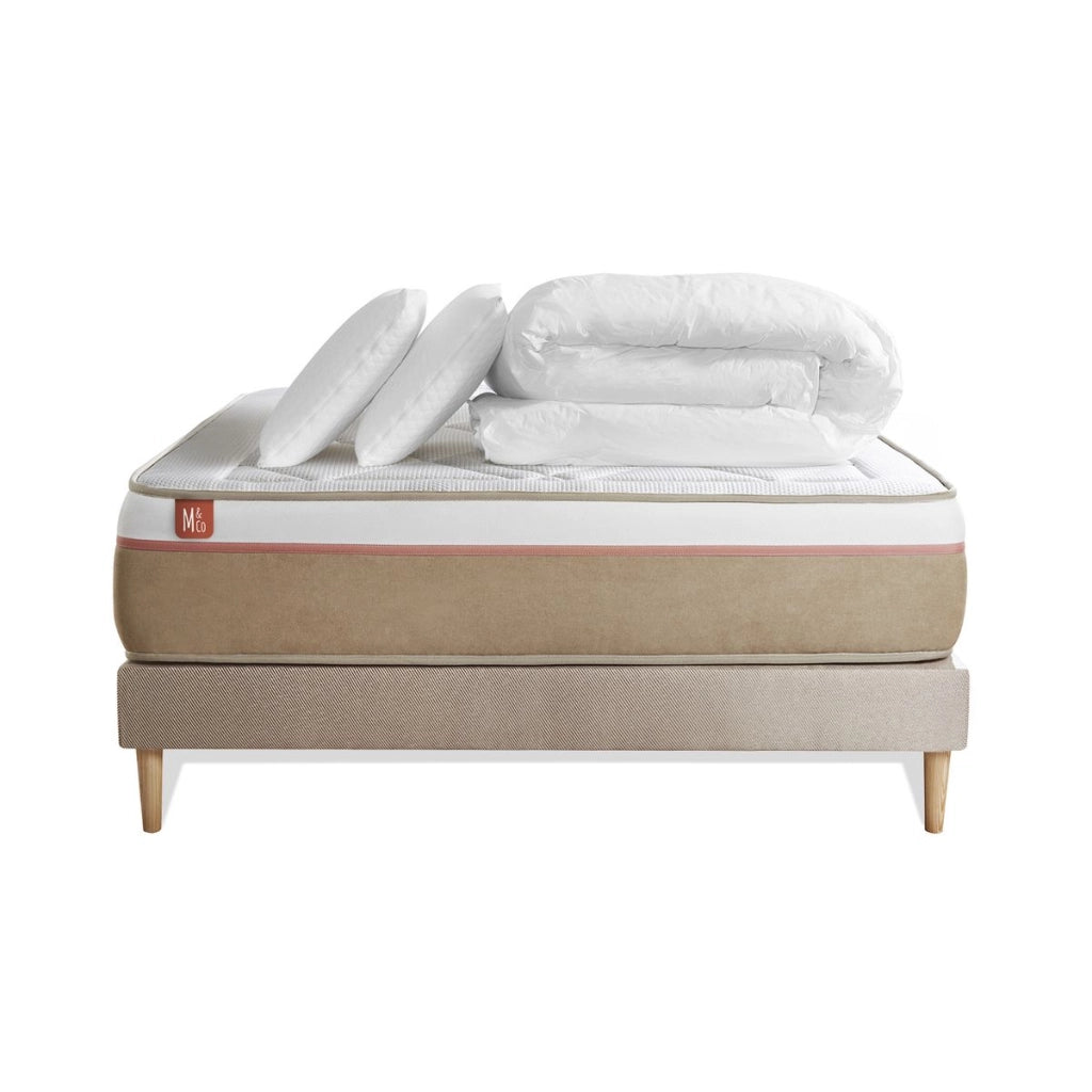 Pacchetto letto completo - Materasso 160x200cm + Box spring con doghe (kit) + 2 cuscini + Piumino - Le Soyeux