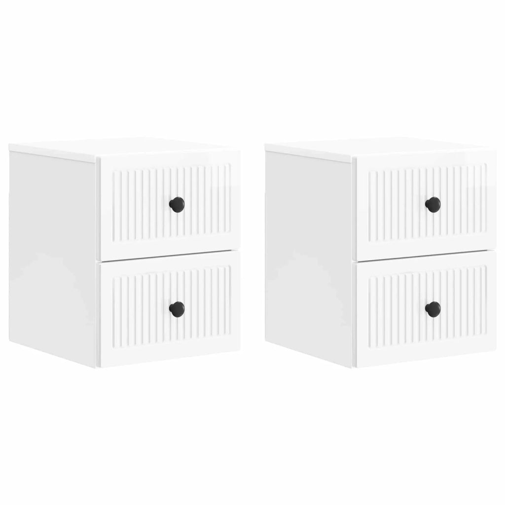 Mobiletto da notte a muro 2 pz Bianco Lucido 33 x 34,5 x 40 cm 897964