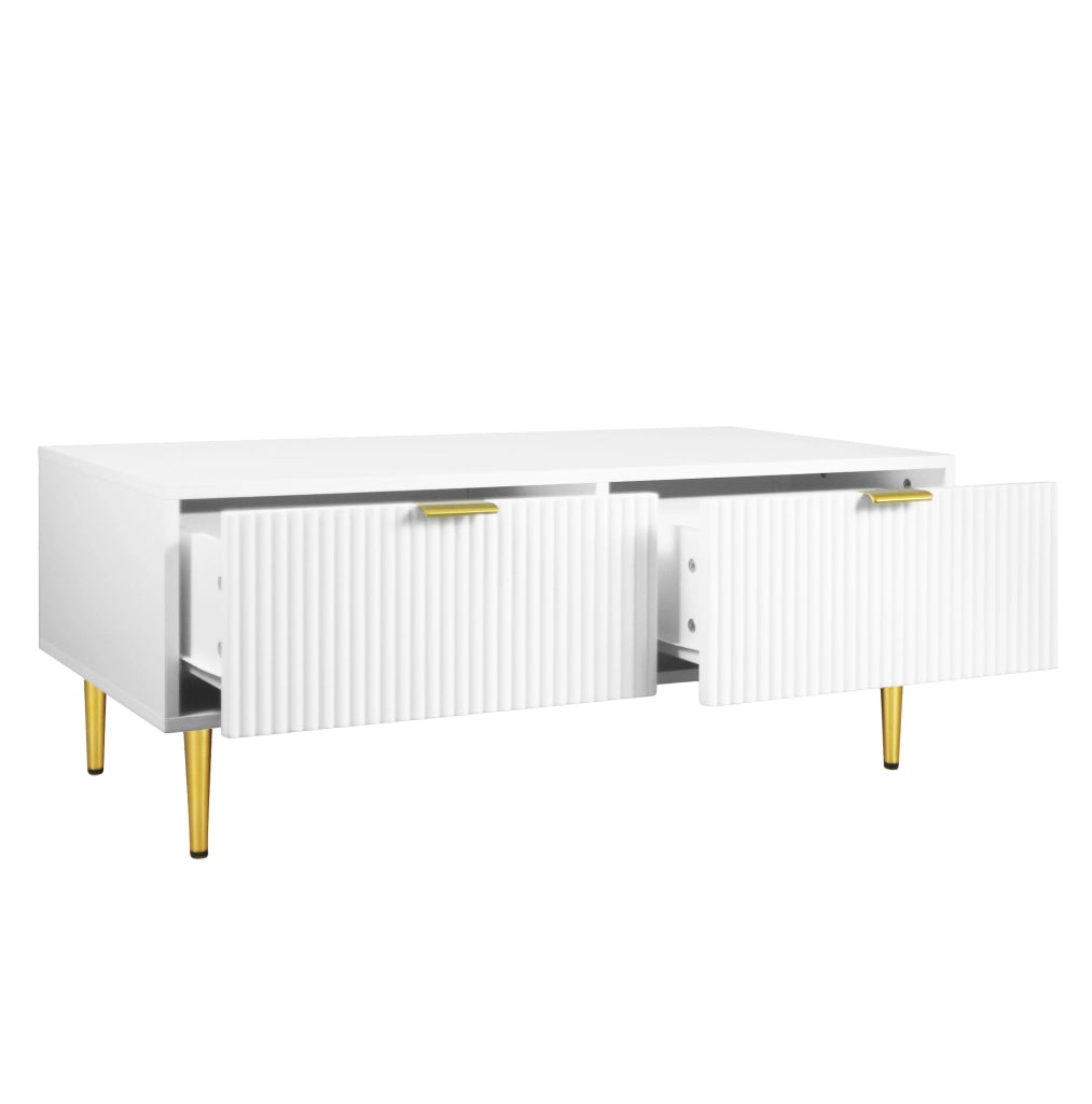 Tavolino da caff¨¨ 100x50x40 cm con 2 cassetti in MDF bianco e oro