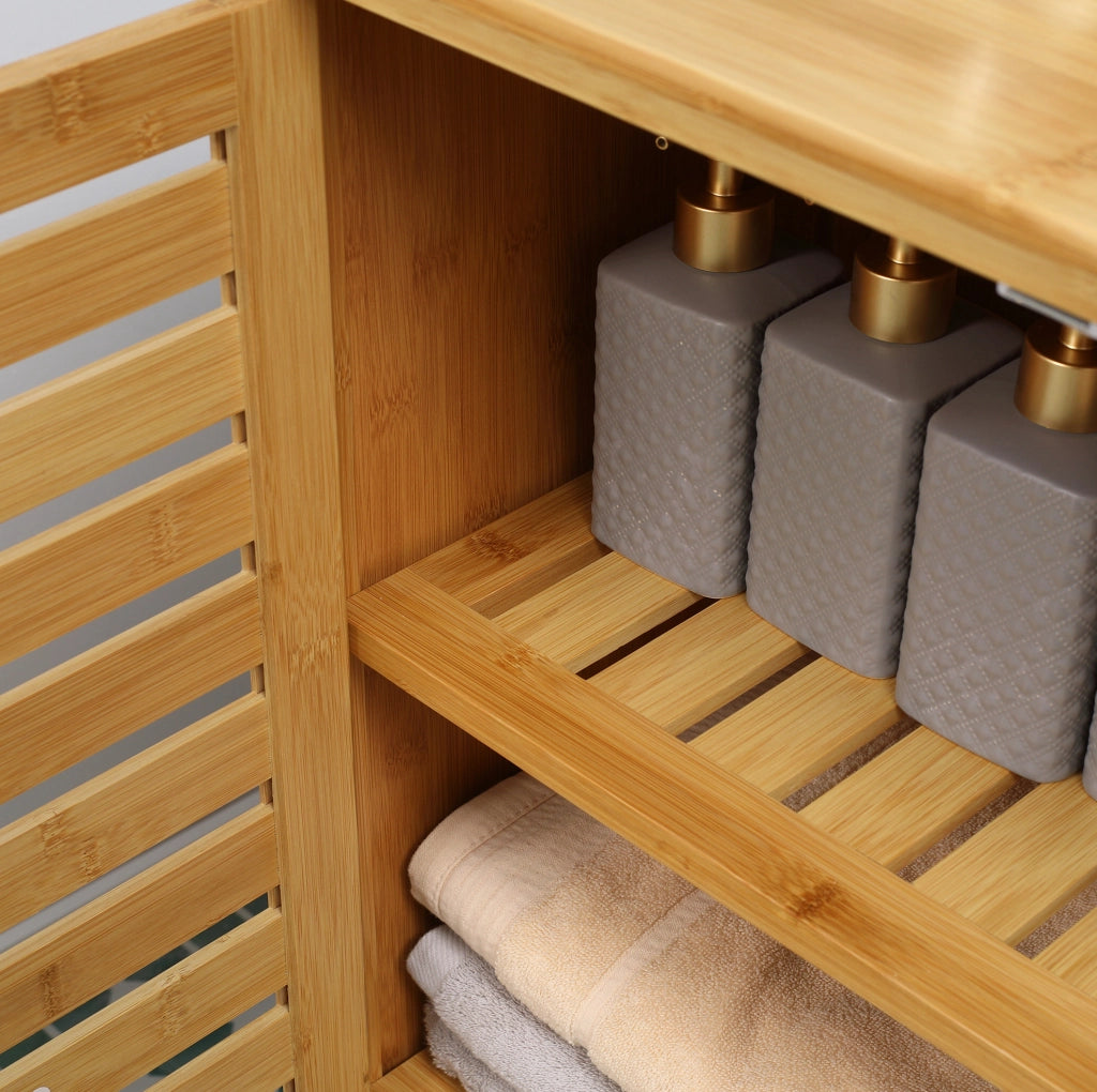 Mobile bagno 68x32x86 cm in bambù naturale, salvaspazio –