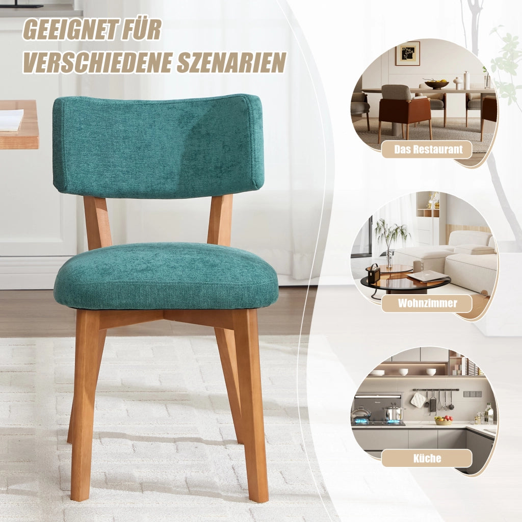Sedie da sala da pranzo imbottite coppia con schienale ergonomico e gambe in legno massello, tessuto verde