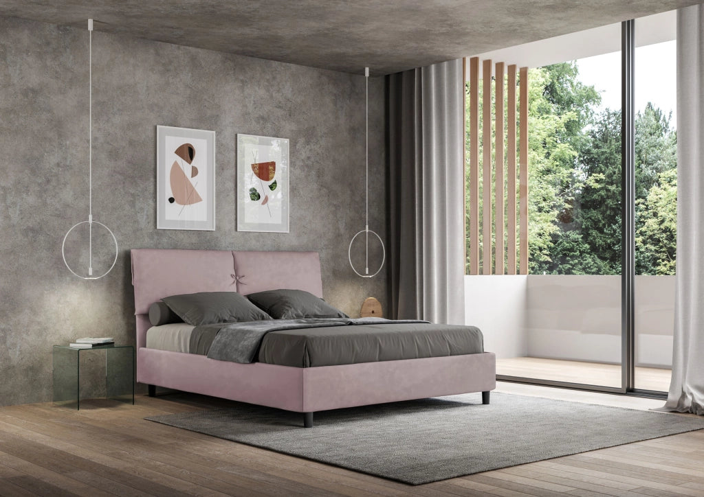 BS COM Letto matrimoniale contenitore imbottito 160x190 microfibra glicine