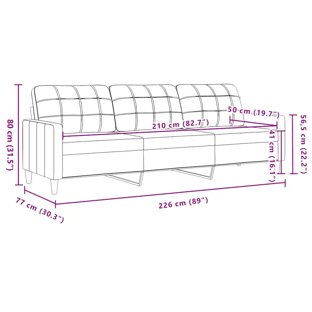 Divano a 3 Posti-Sofa 3 Posti Nero 210 cm in Tessuto