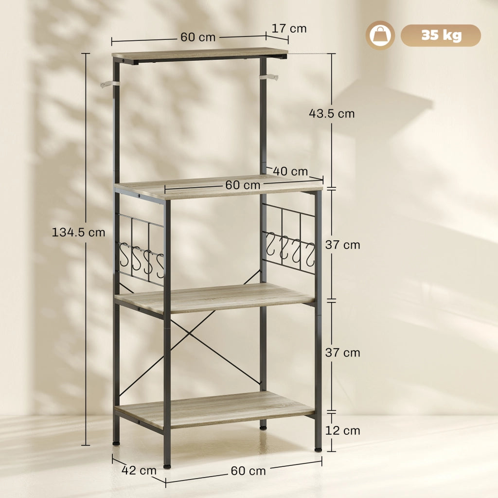 Scaffale 4 Livelli con Pannelli a Rete e Ganci ¨C Zephmum ¨C Rovere 60x42x134.5 cm