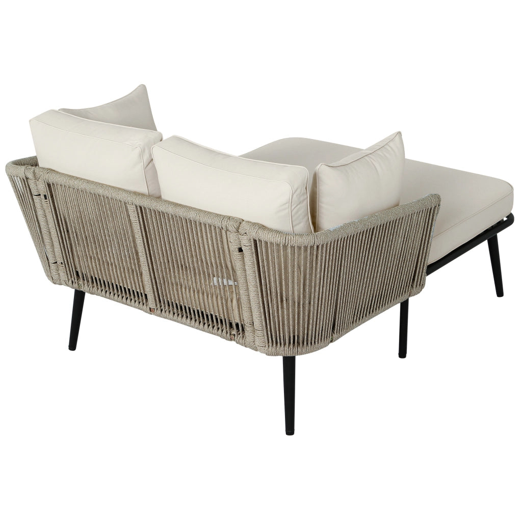 Divano da giardino 130x65x67 cm in acciaio zincato beige, cuscini sfoderabili