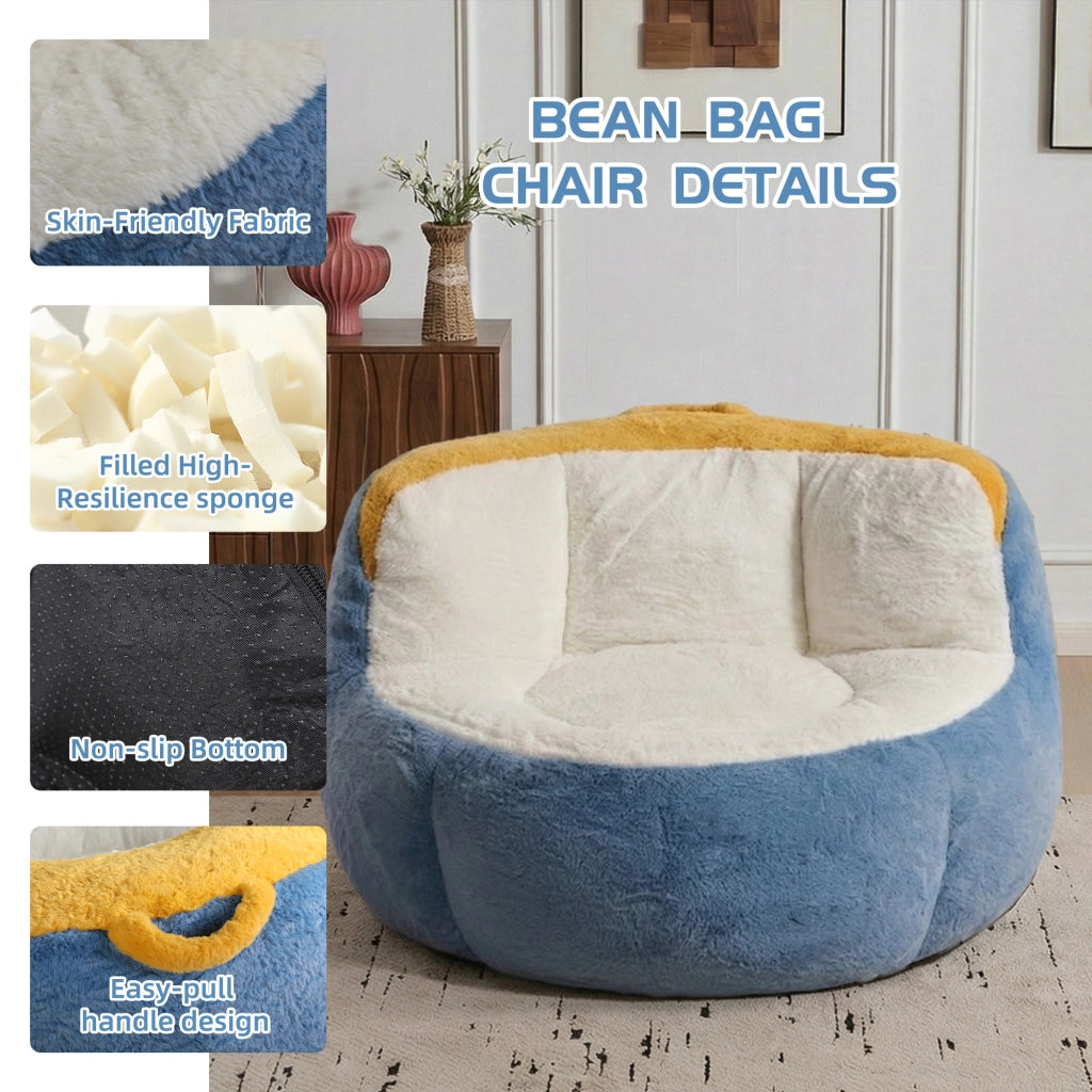 Poltrona pouf grande ergonomica con imbottitura in schiuma triturata e maniglia, in pelliccia sintetica multicolore