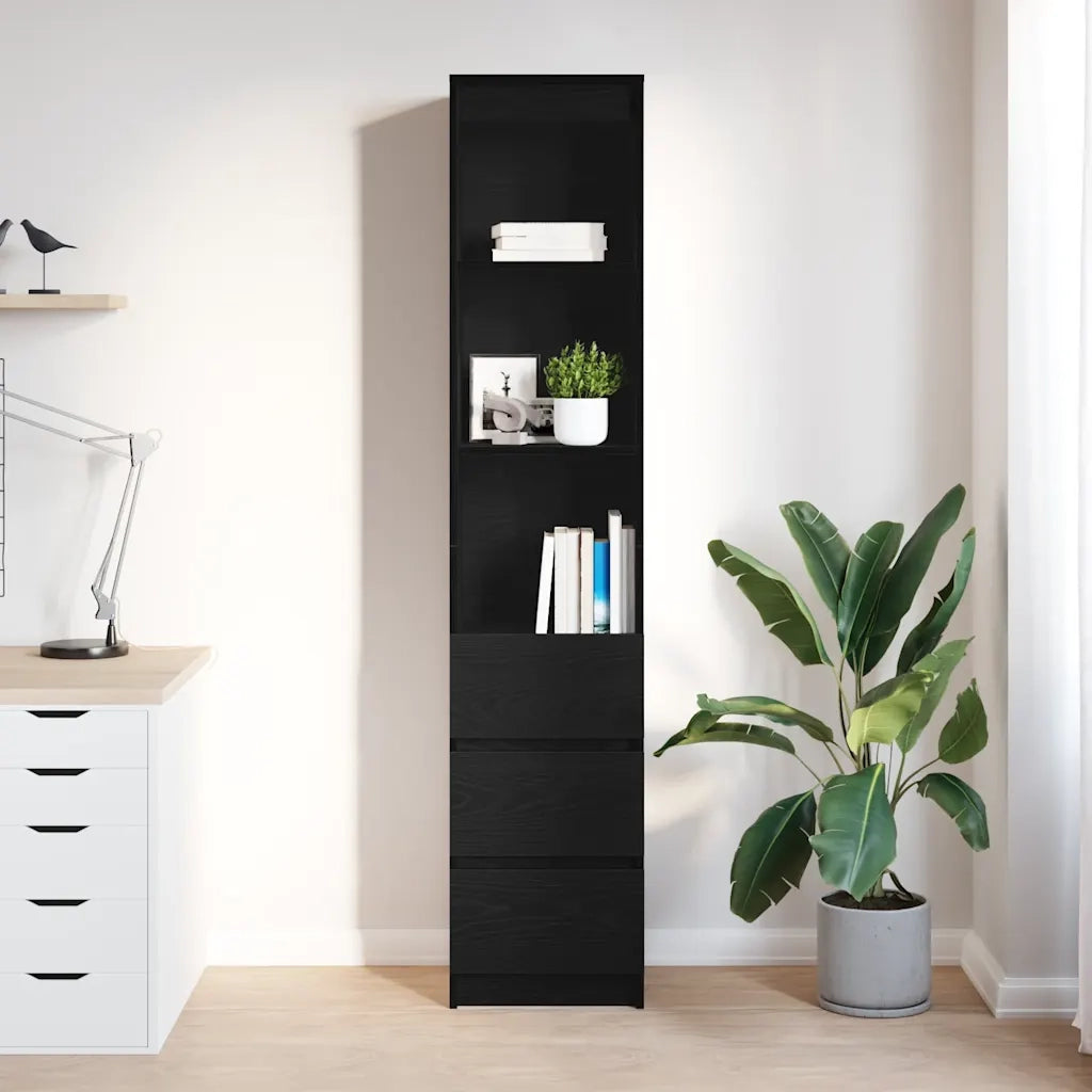 Credenza-Buffet-Armadio da cucina Rovere Nero 37,5x35x180 cm in Legno Multistrato 391813
