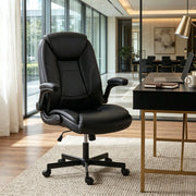 Sedia da ufficio ergonomica in similpelle nera con braccioli pieghevoli, L x B x H: 69,5 x 77 x 106-116 cm