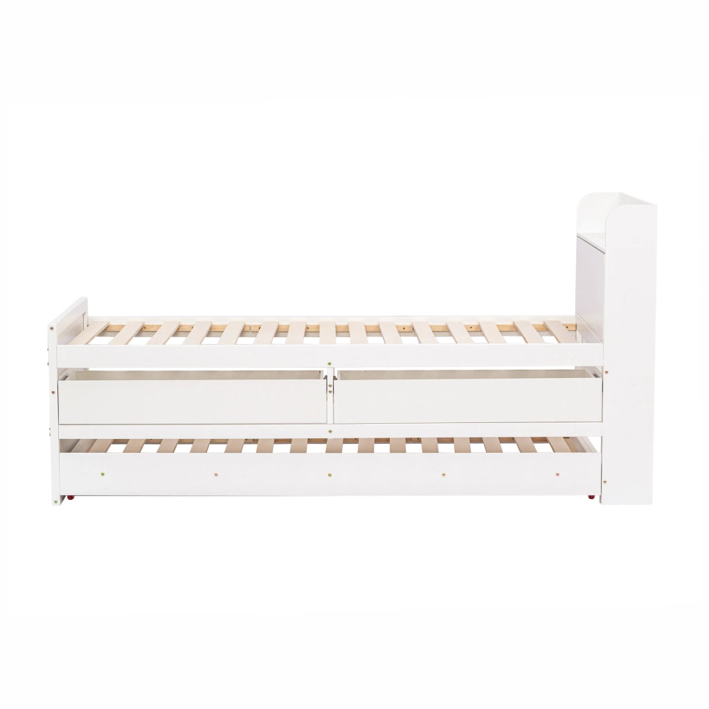 Letto con letto estraibile 90 × 190 cm con 2 cassetti comodino con vano e USB in legno bianco con rete a doghe