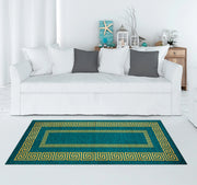 Tappeto Arredo Moderno Morbido in Ciniglia Ingresso Antiscivolo Prodotto Italiano  Soggiorno Camera Salotto Disegni Piazzati Cotone Varie Misure Grande Atena/Petrolio - 115x175 cm
