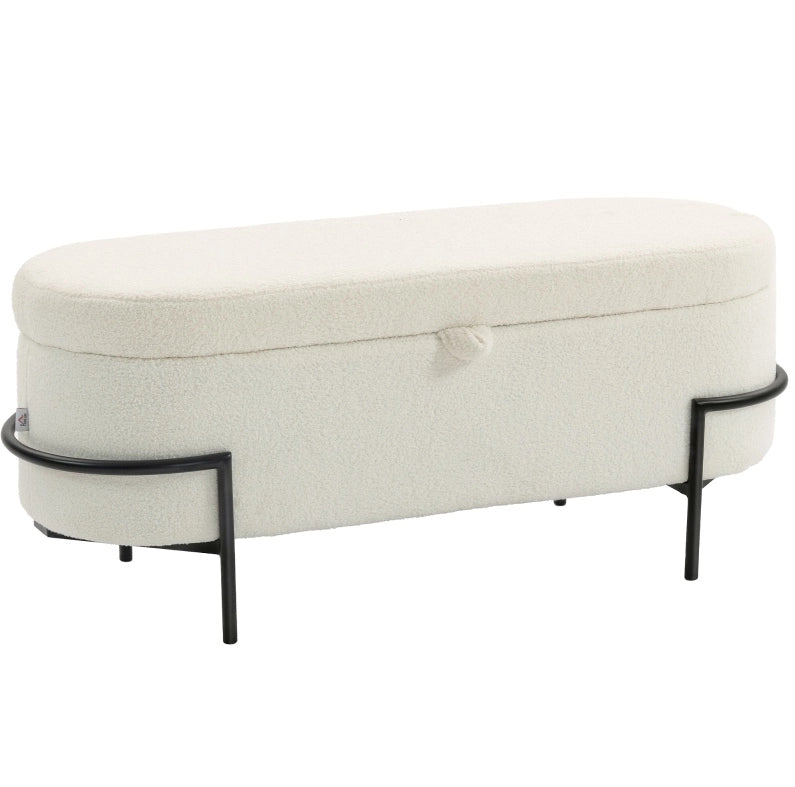 Panchetta con spazio contenitore 69L, seduta imbottita in fleece crema, gambe in acciaio, 114,5x40x48 cm