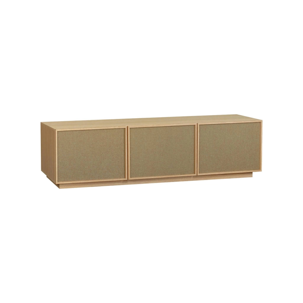 Mobile tv decorazione legno e tessuto 3 ante, 180cm, marrone naturale