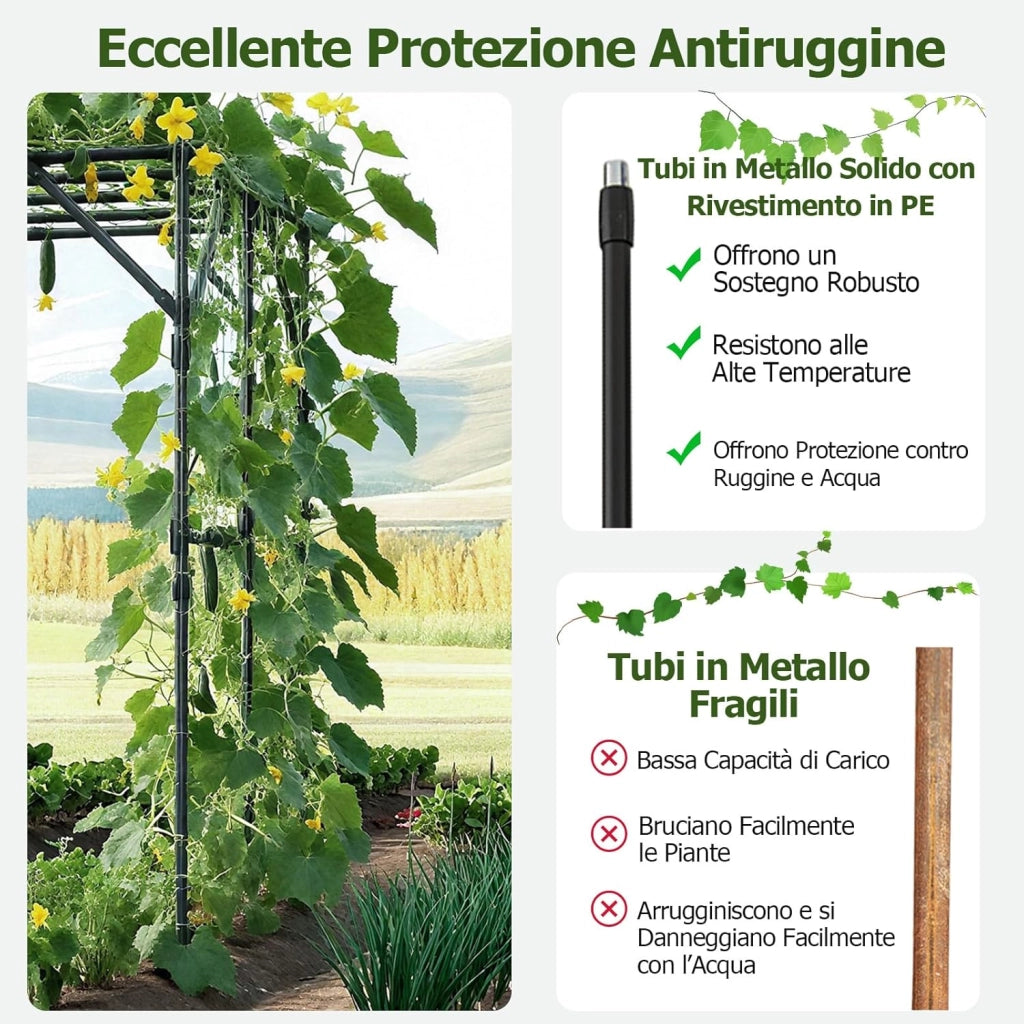 Grande Arco da Giardino a Traliccio per Piante Rampicanti 200 x 150 x 197 cm, Supporto Alto per Viti, Struttura in Metallo Rivestita in PE Antiruggine per Uva, Rose e Pomodori