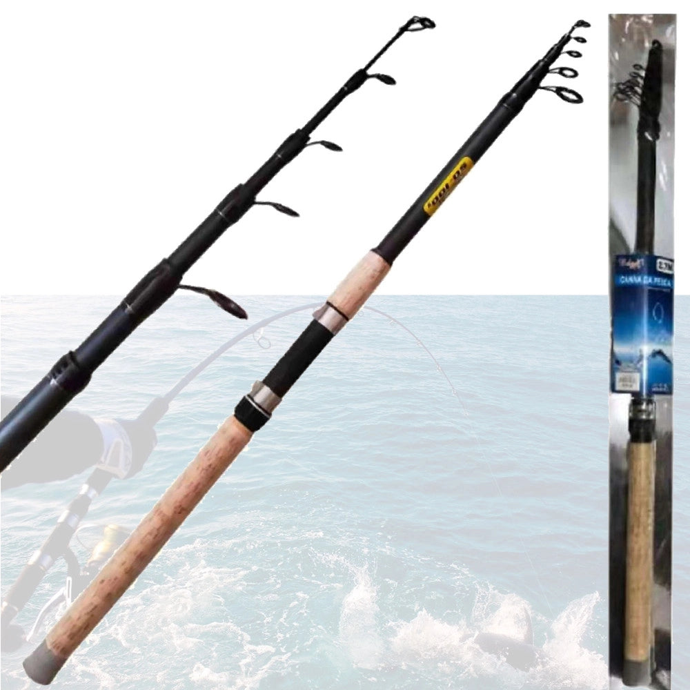 Trade Shop - Canna Da Pesca Telescopica Ultra Leggera Manico In Sughero 3,6 Mt Spinning Mare -