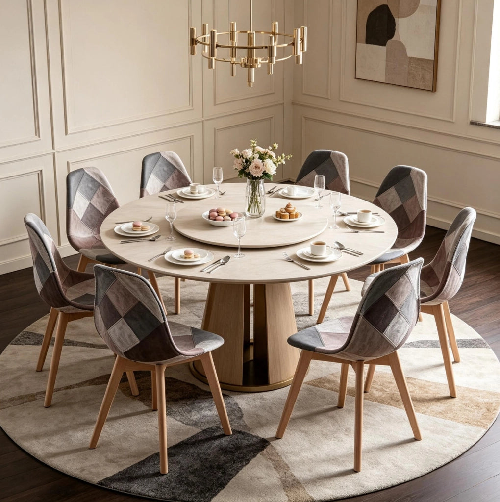 SEDIA da pranzo patchwork multicolore in tessuto e legno, set da 8 pezzi