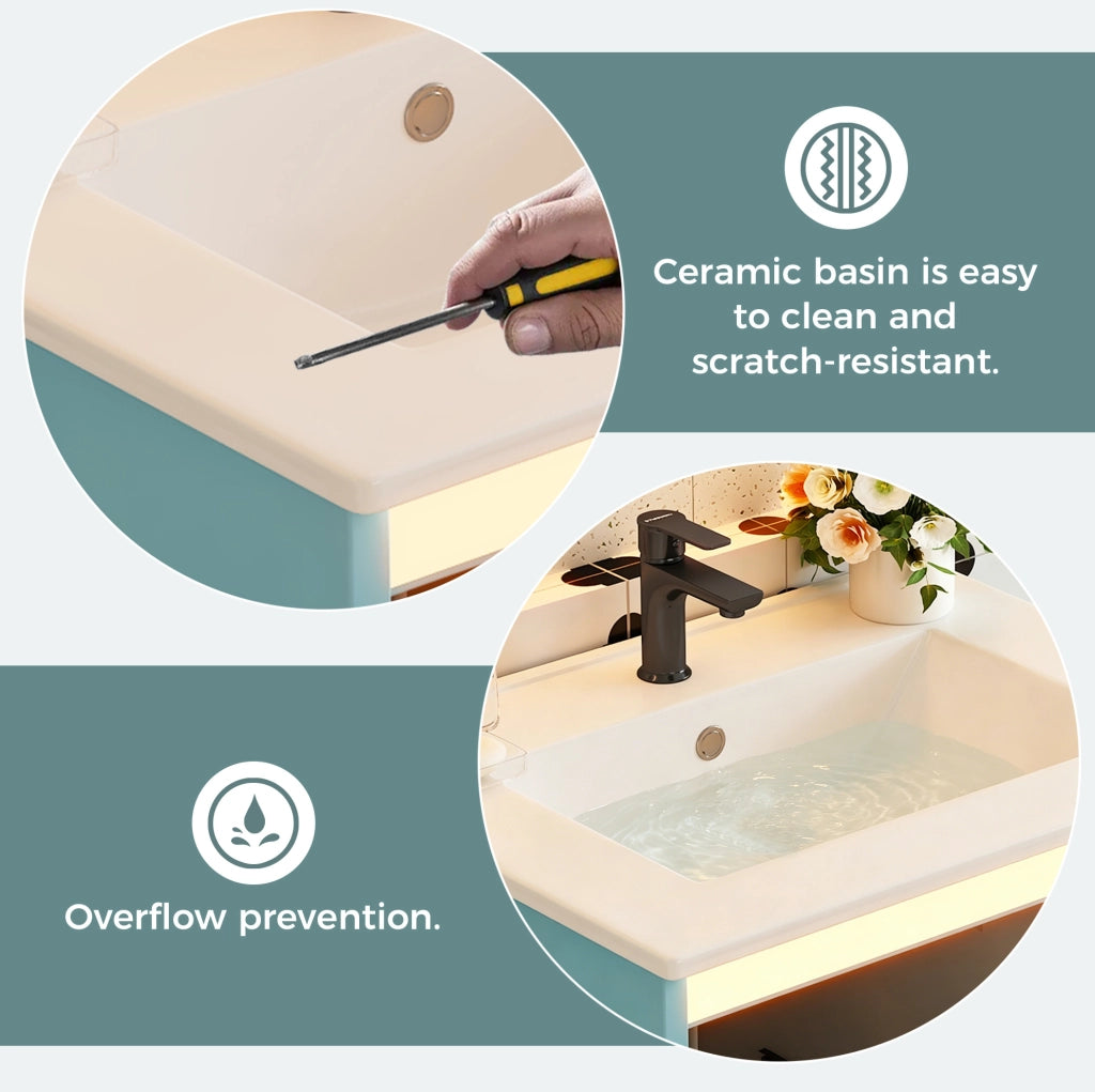 Mobile bagno ULEVR 61x46,5x87 cm con lavabo in ceramica, 2 cassetti e anta soft-close, blu