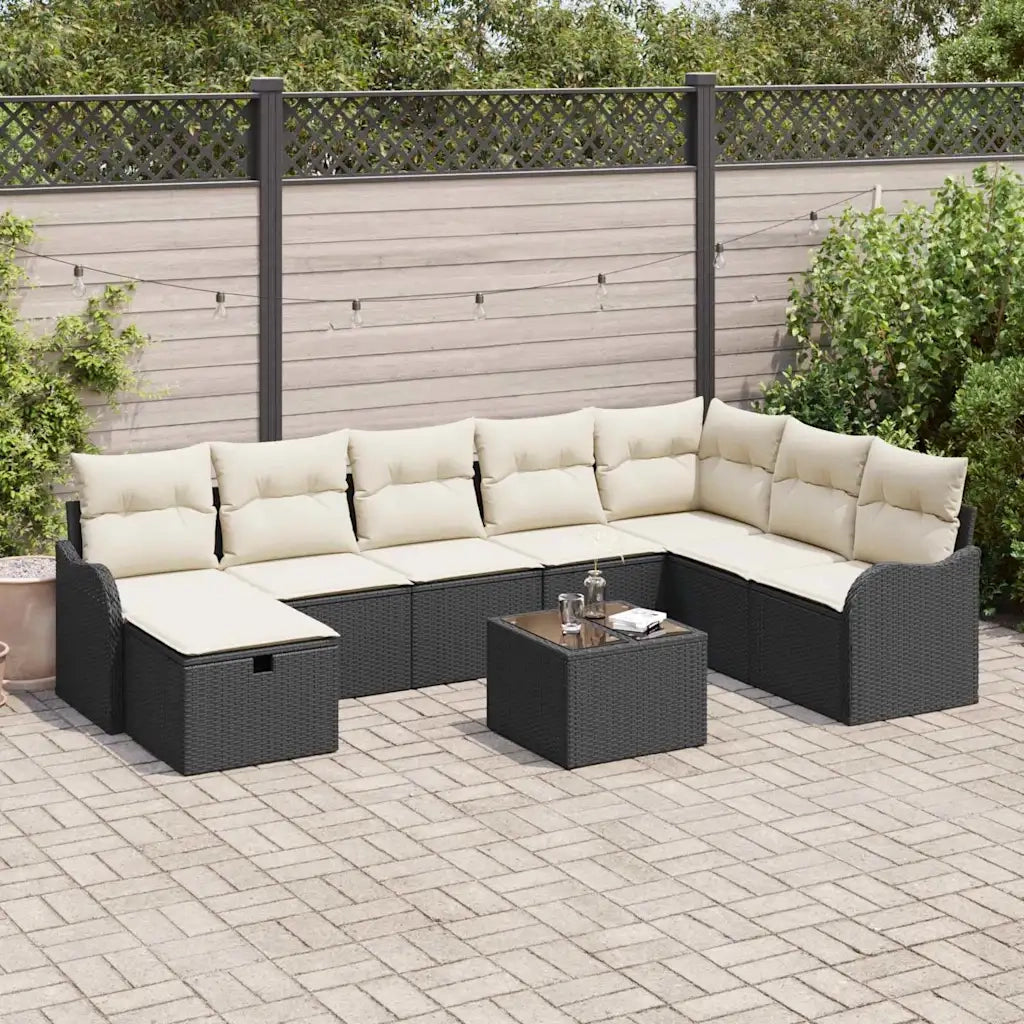 Set di divani con cuscino 9 pcs Nero e Crema polyrattan