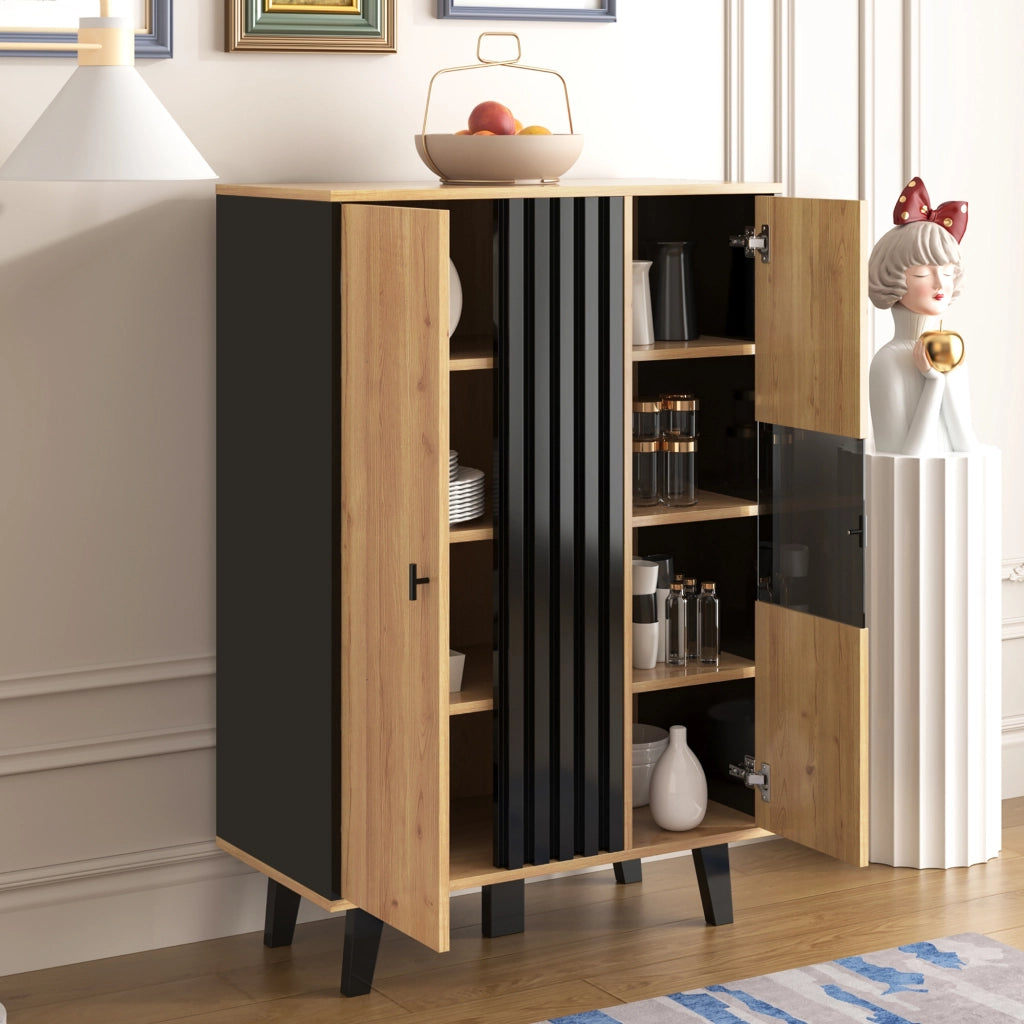 VETRINA con LED 80x120x40 cm in pannello truciolare nero e colore legno