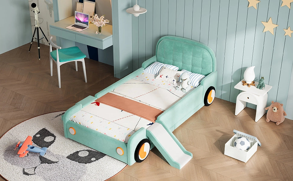 letto per bambini velluto blu-verde 90x200 cm