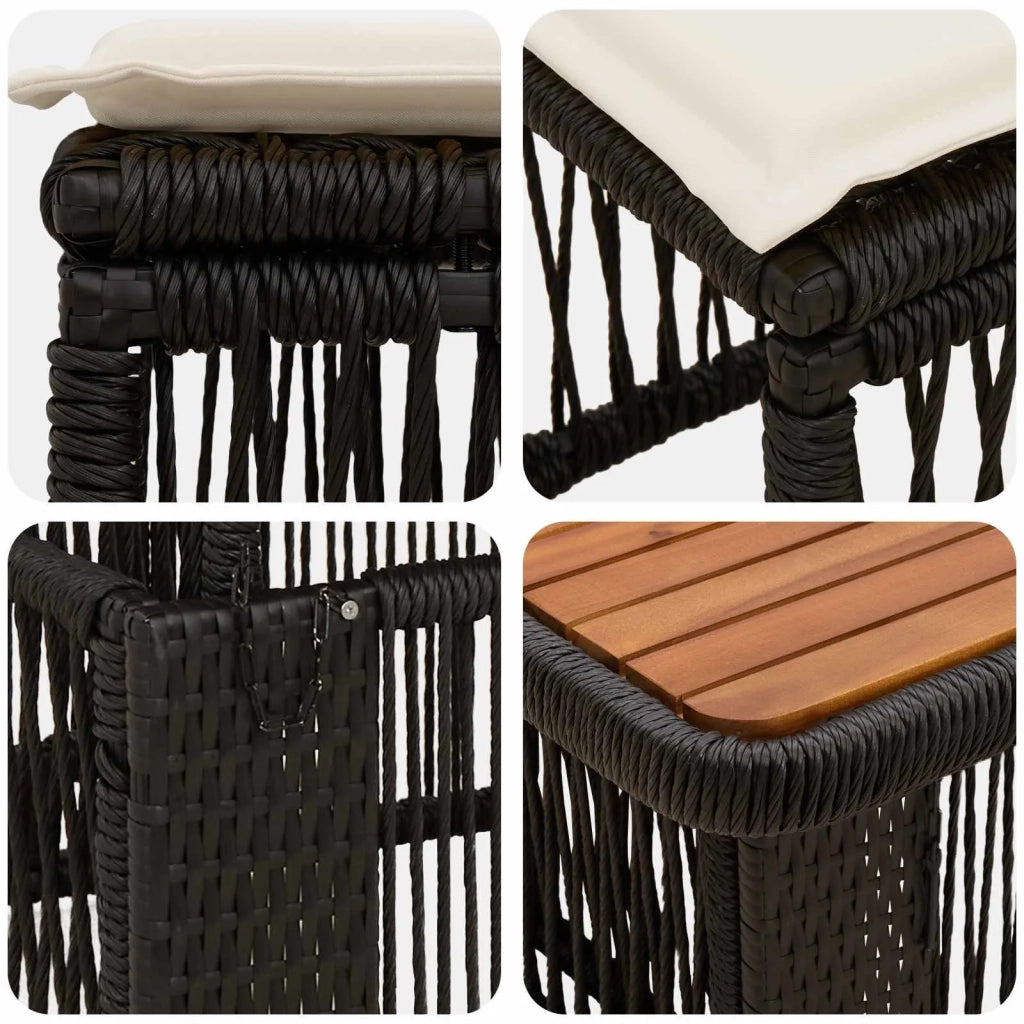 Set da Pranzo per Giardino 3 pz | Set Salotto da Giardino Nero e Crema polyrattan
