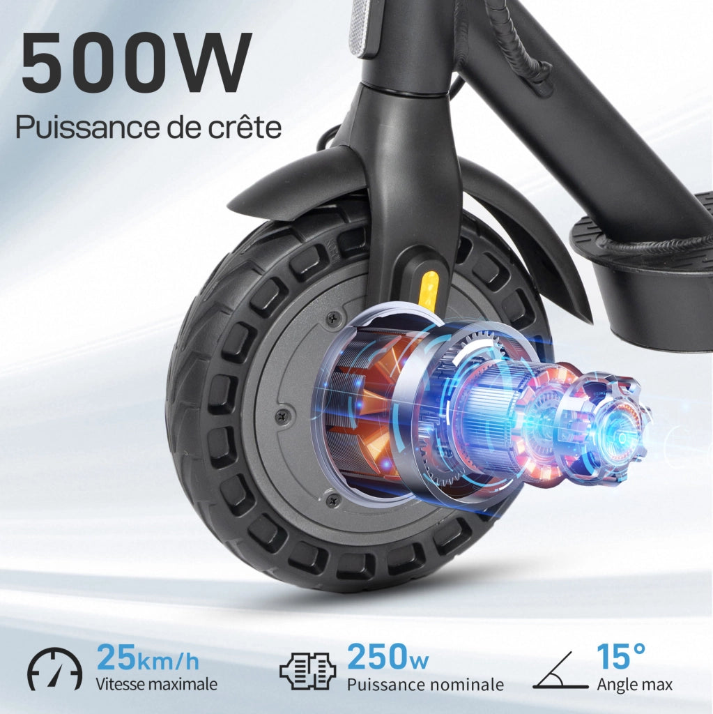 Monopattino elettrico nero 500 W, batteria 375 Wh con app e antifurto