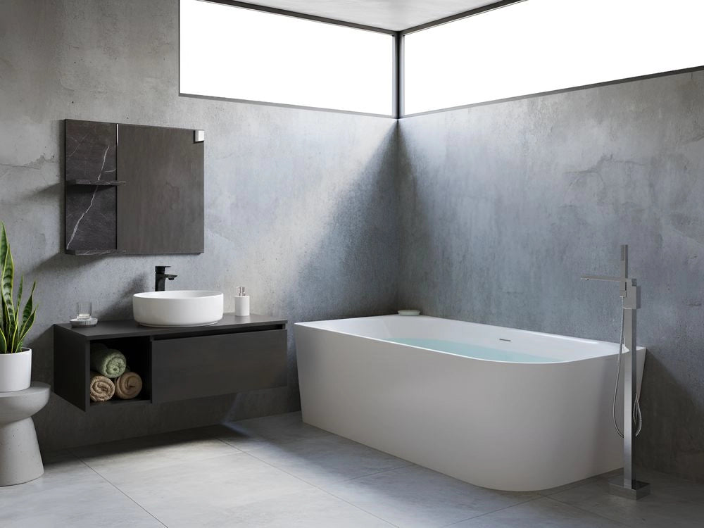 Vasca da bagno angolare 170 x 79 cm bianco opaco in stile moderno lato destro