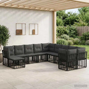 Set di divani da esterno 11 pz Nero e Grigio scuro Poliestere 3437625