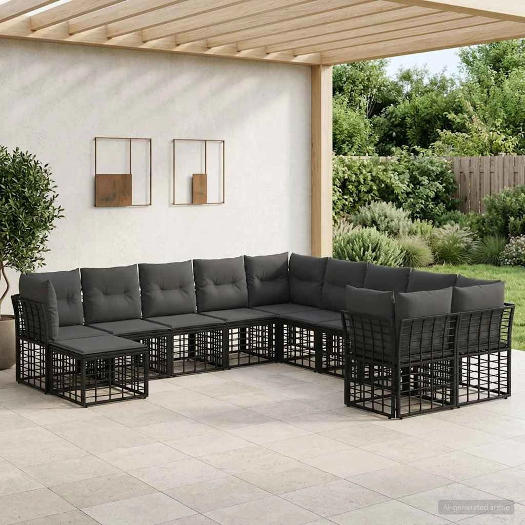 Set di divani da esterno 11 pz Nero e Grigio scuro Poliestere 3437625