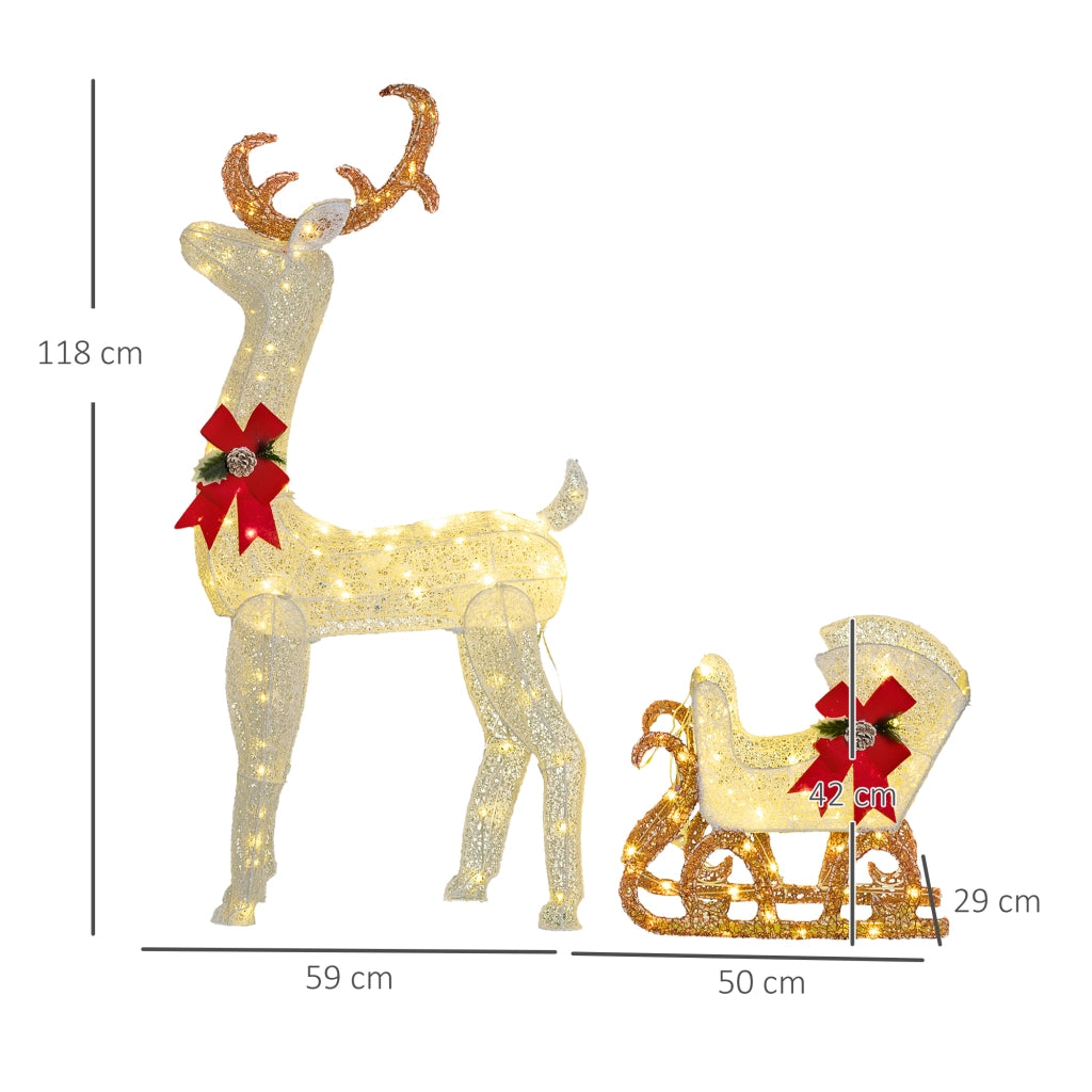 LED-Weihnachtsdekoration, leuchtendes Rentier und Schlitten, 170 Lichter, 50 x 29 x 42 cm