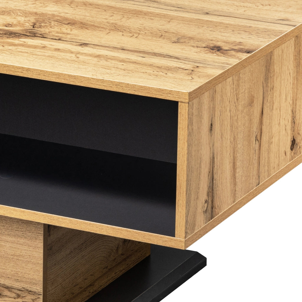 Tavolino da caffè effetto rovere con cassetto e vani portaoggetti, 100 x 47 x 60 cm