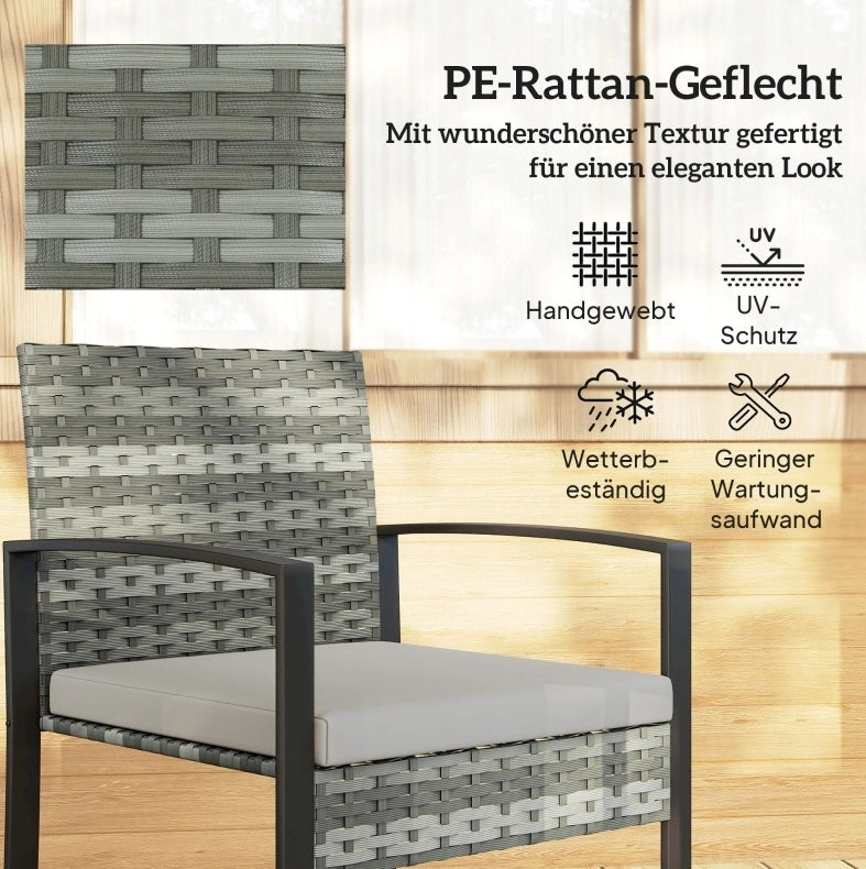 Set da Giardino in Rattan 3 Pezzi con 2 Poltrone e Tavolino con Cuscini Rimovibili Grigio Chiaro