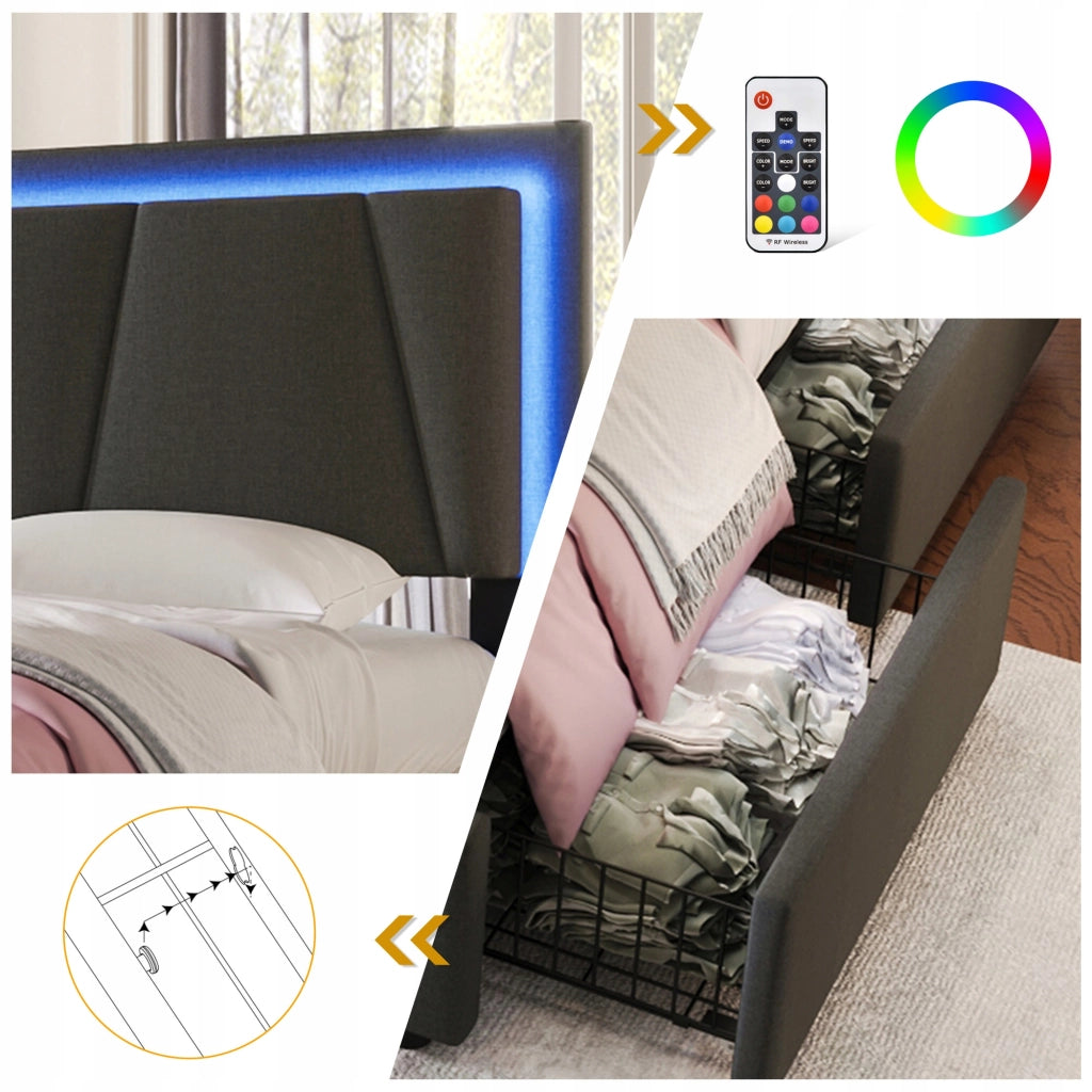 Letto singolo 140x200 - Xylo - Grigio con USB e 4 cassetti