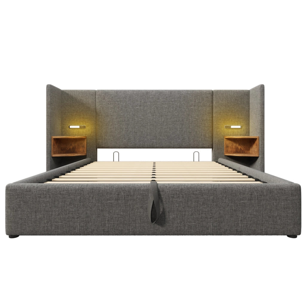 Letto matrimoniale 160x200 grigio con contenitore e comodino