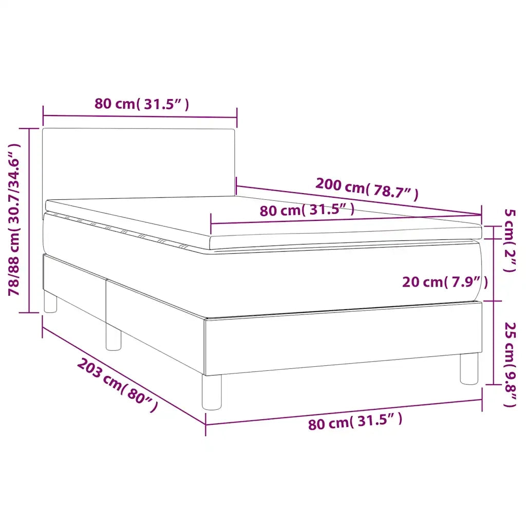 Giroletto a Molle con Materasso-Struttura Letto Nero 80x200 cm in Velluto 327875