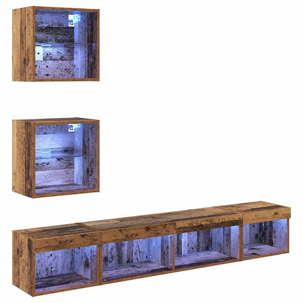 Unità a muro per TV con LED con led 5 pcs Legno vecchio 3403577