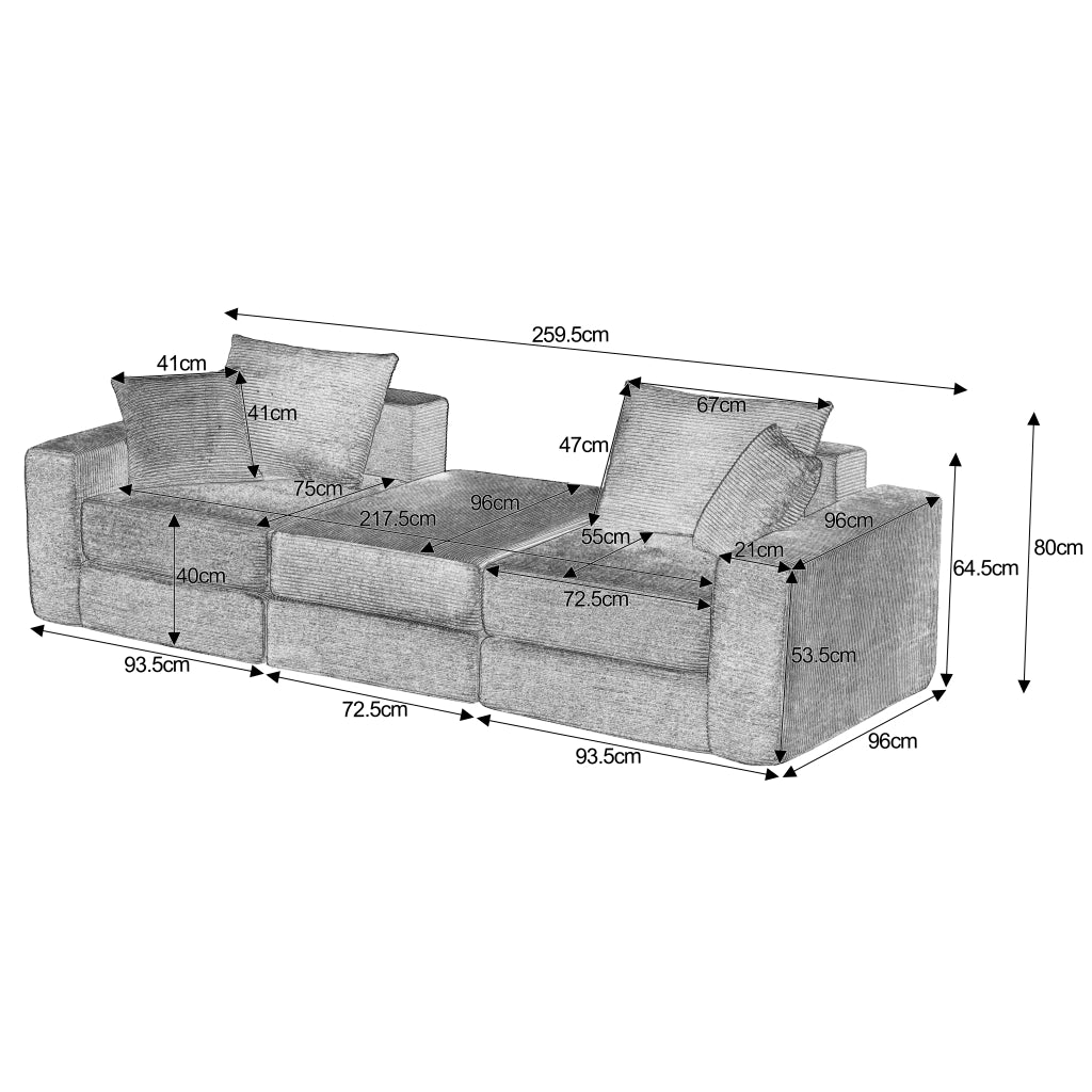 DIVANO modulare 259,5x96x80 cm bianco con base antiscivolo