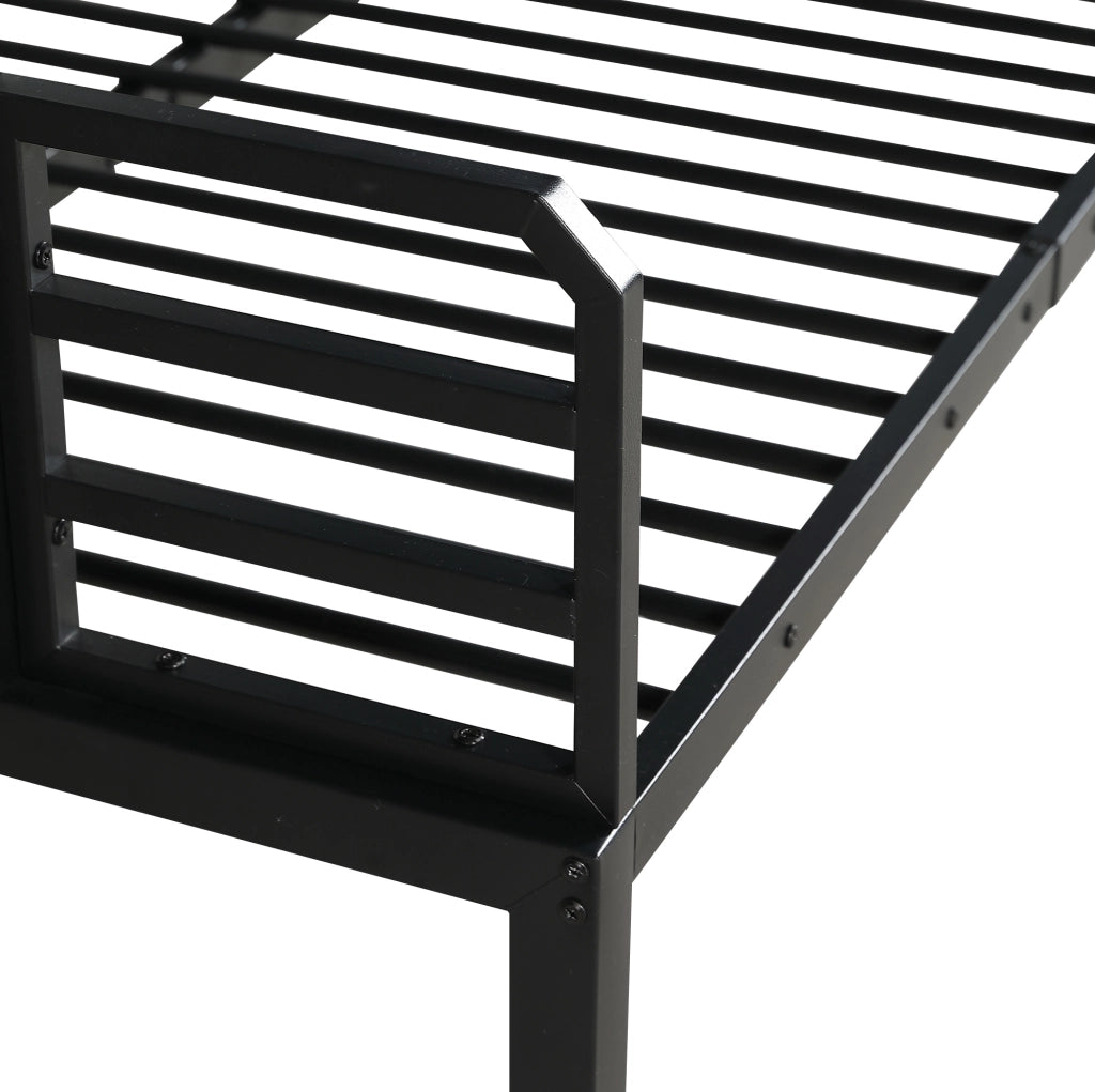 Letto a castello 90x200 / 120x200 cm in metallo e MDF; nero; con scaletta ad angolo con contenitore