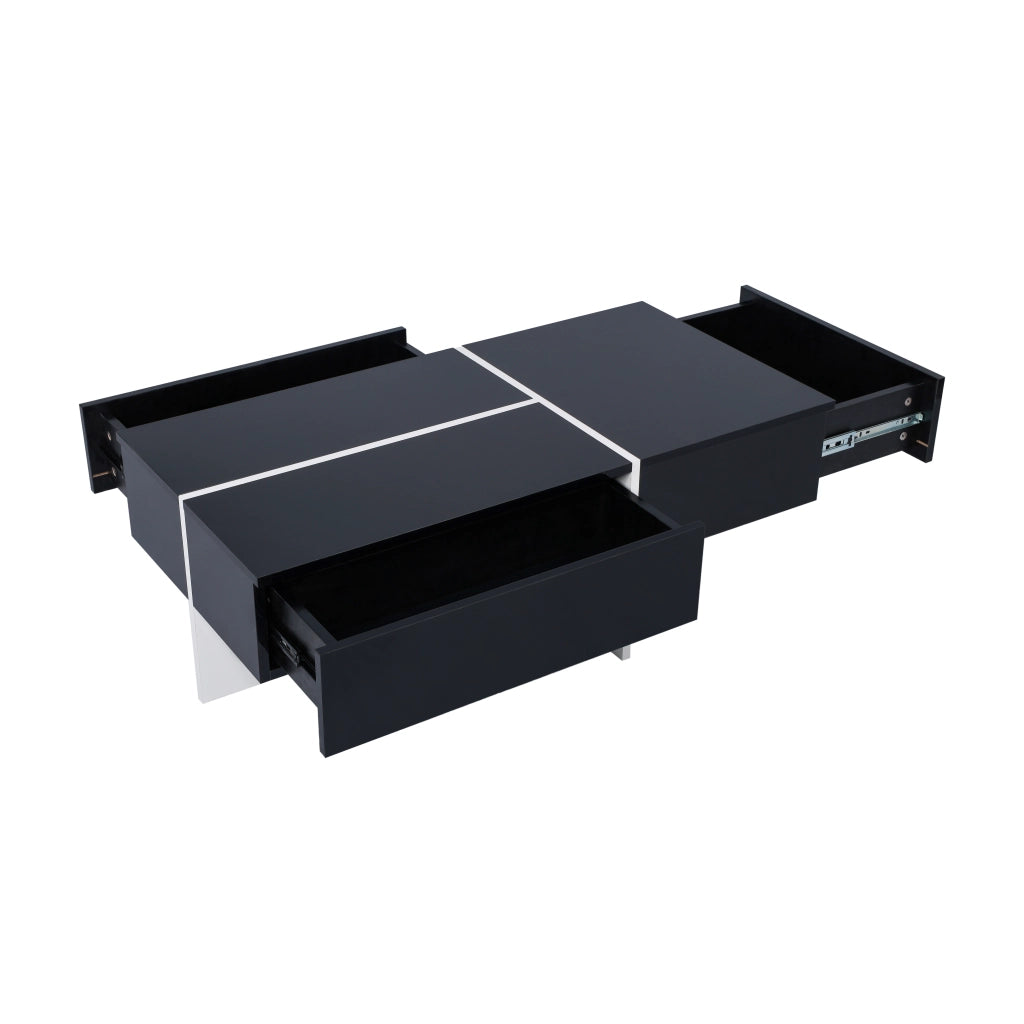 Tavolino da caff猫 nero lucido con LED controllabile tramite app e 3 cassetti