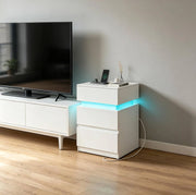 Set di 2 Comodini Bianchi con Luce LED Regolabile e Stazione di Ricarica Integrata