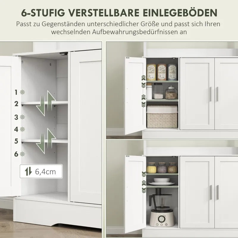 Mobile da cucina design scandinavo, 4 ante con vetri, ripiani regolabili e vano aperto, in truciolato e MDF, bianco